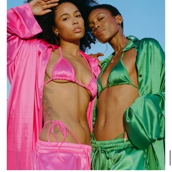 𝅺BARBIECORE Laina Rauma hot Pink pants Small club bed satin drawstring trouser - Picture 2 of 8